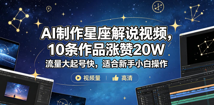 AI制作星座解说视频，10条作品涨赞20W，流量大起号快，适合新手小白操作