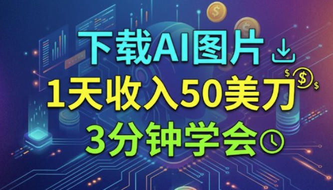 下载AI图片，1天收入50刀，3分钟学会的美刀项目